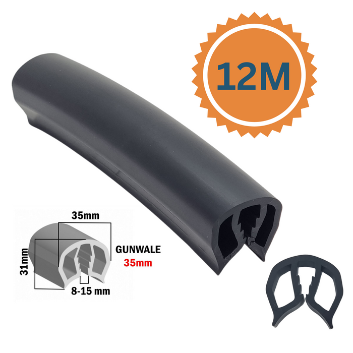 12 Metres Gunwale Rubber Black 35mm