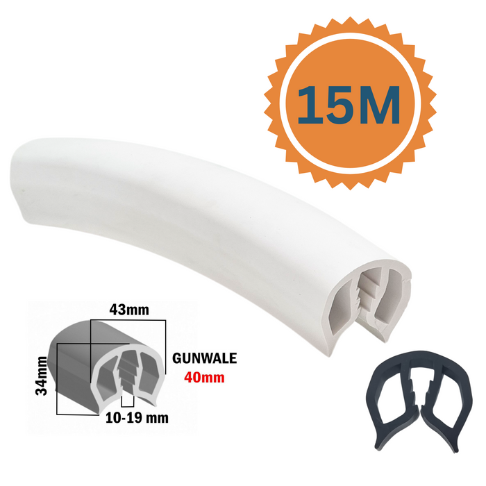 15 Metres Gunwale Rubber White 40mm