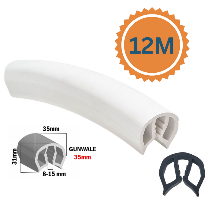 12 Metres Gunwale Rubber White 35mm