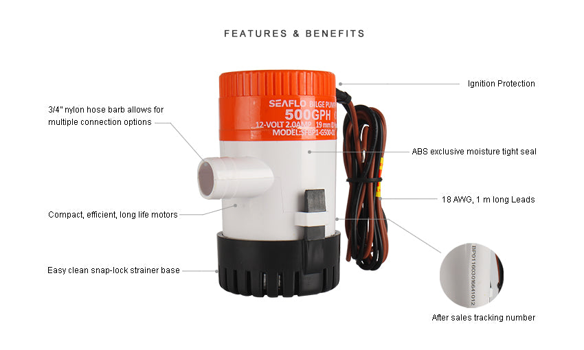 SEAFLO 12V 500 GPH Non-Automatic Bilge Pump | Marine Submersible