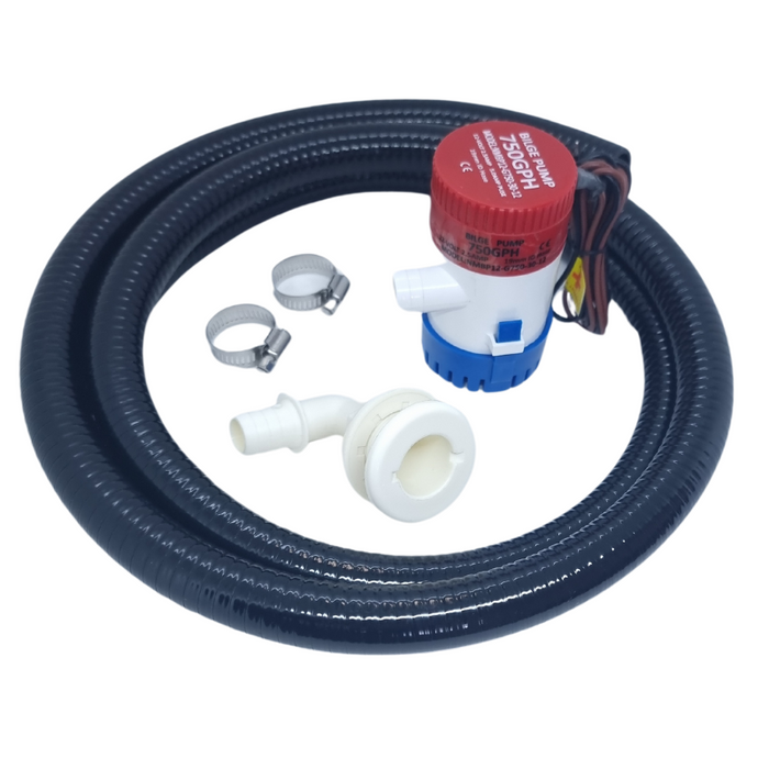 Bilge Pump Kit 3/4" With 750GPH Pump 90 Deg Angled