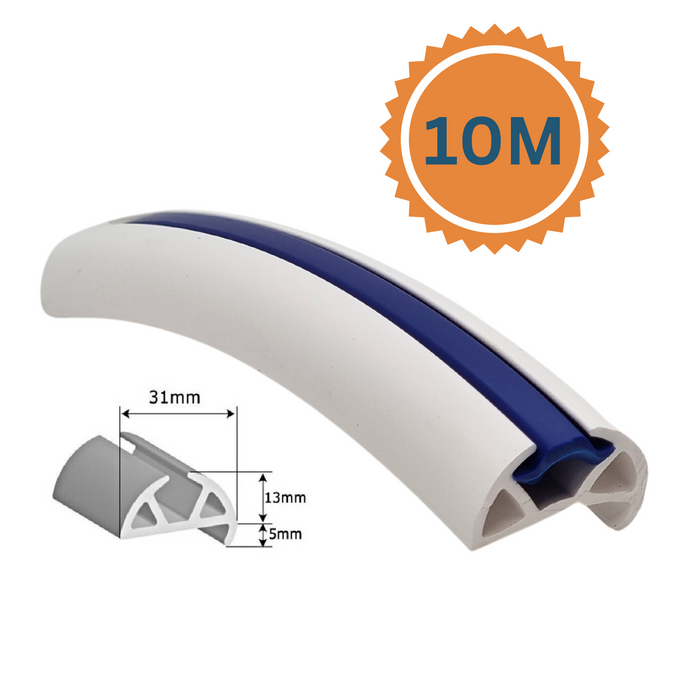 10 Metres White Gunwale Rubber Base with Blue Insert