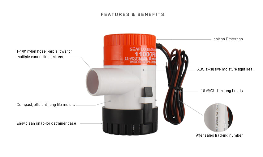 SEAFLO 12V 1100 GPH Non-Automatic Bilge Pump | Submersible Marine
