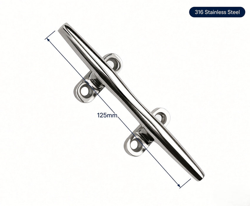 150mm 316 stainless slimline bar cleat with length callout