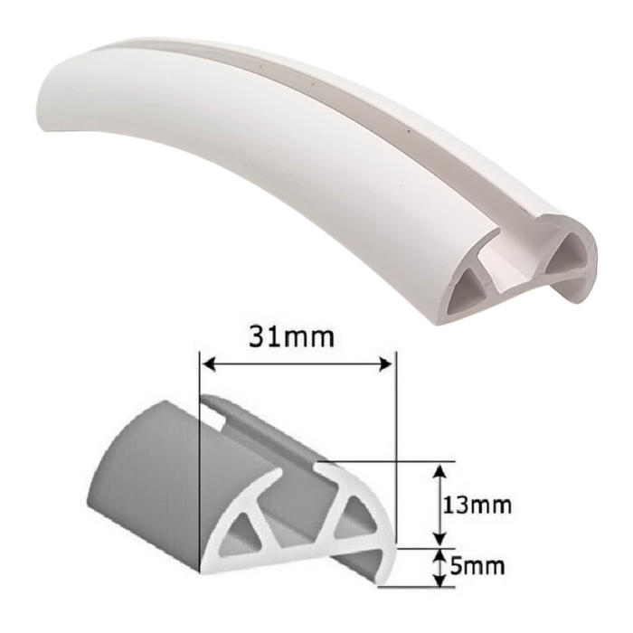 Gunwale Rubber White Base 31mm Per Metre