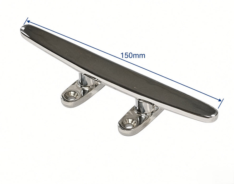 150mm low profile 316 stainless steel deck cleat 4-hole open base