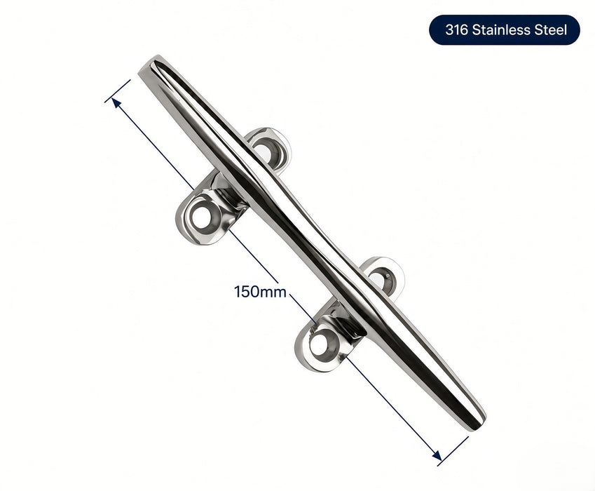 150mm 316 stainless slimline bar cleat with length callout