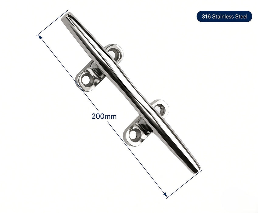 200mm 316 stainless slimline bar cleat with length callout