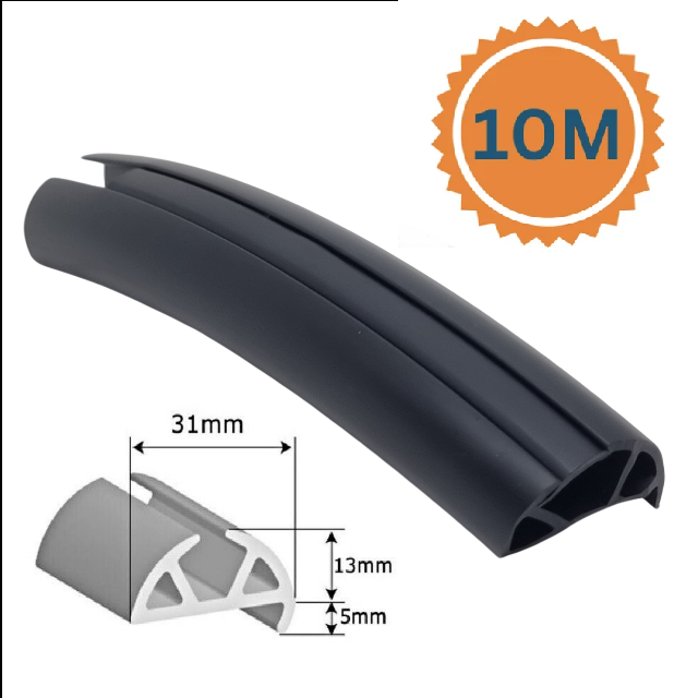 10 Metres Black Gunwale Rubber Base with Black Insert