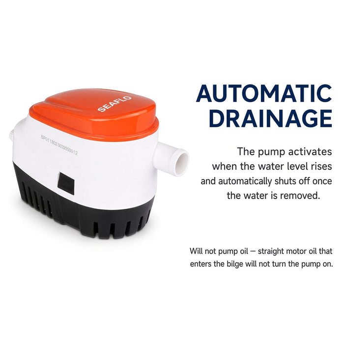 SEAFLO Auto Bilge Pump 750 GPH 12V – Built-in Float Switch