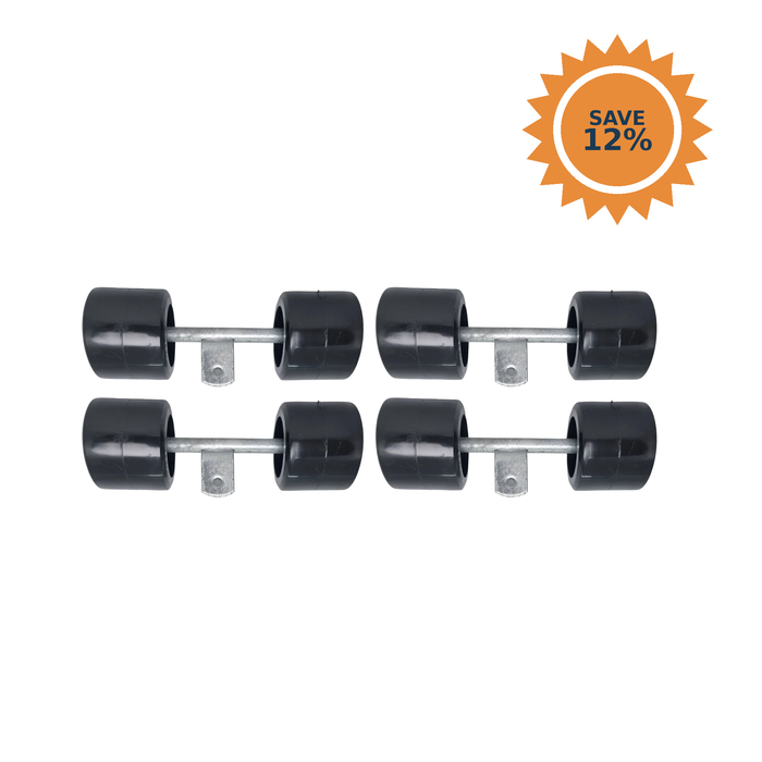 4 pack of 4 inch smooth black double wobble roller assemblies