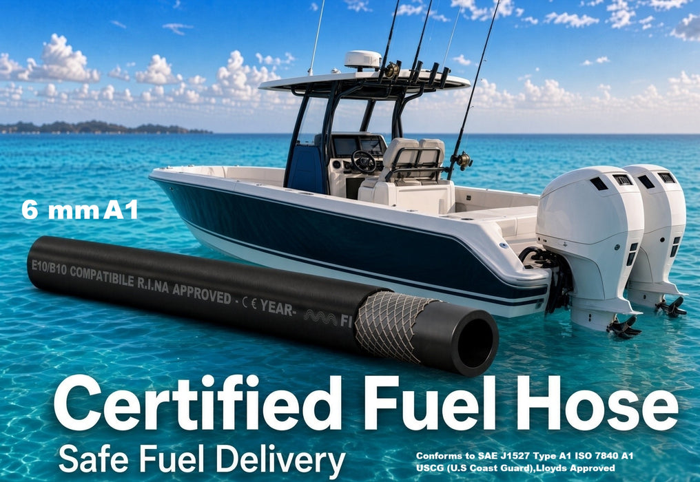 6mm A1 certified marine fuel hose black rubber sold per metre
