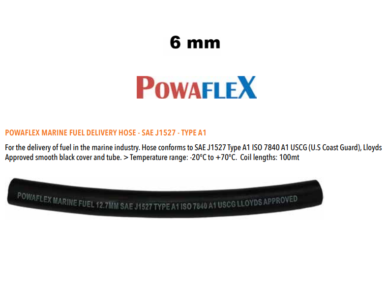 6mm A1 Marine Fuel Hose | ISO 7840 SAE J1527 Per Metre