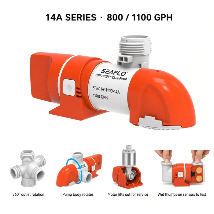 SEAFLO 12V 1100 GPH Low Profile Auto Bilge Pump | 14A Water Level Sensor,