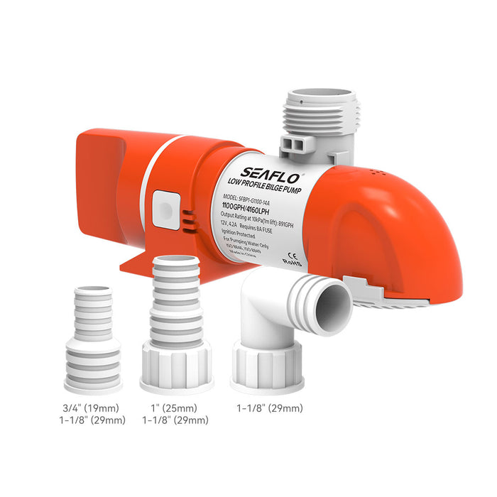 SEAFLO 12V 1100 GPH Low Profile Auto Bilge Pump | 14A Water Level Sensor,