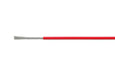 10 metre cut, stripped end of red 4 mm tinned marine wire showing copper strands.