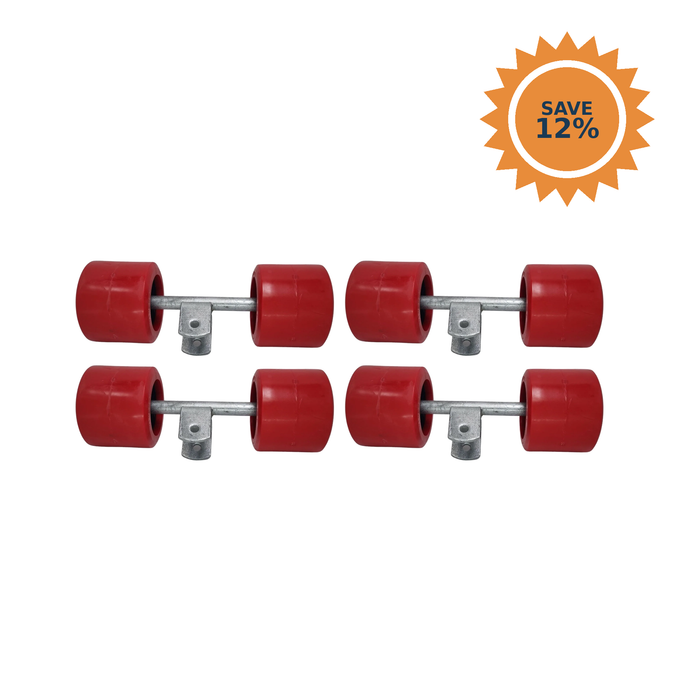 4 pack of 4 inch smooth red double wobble roller assemblies
